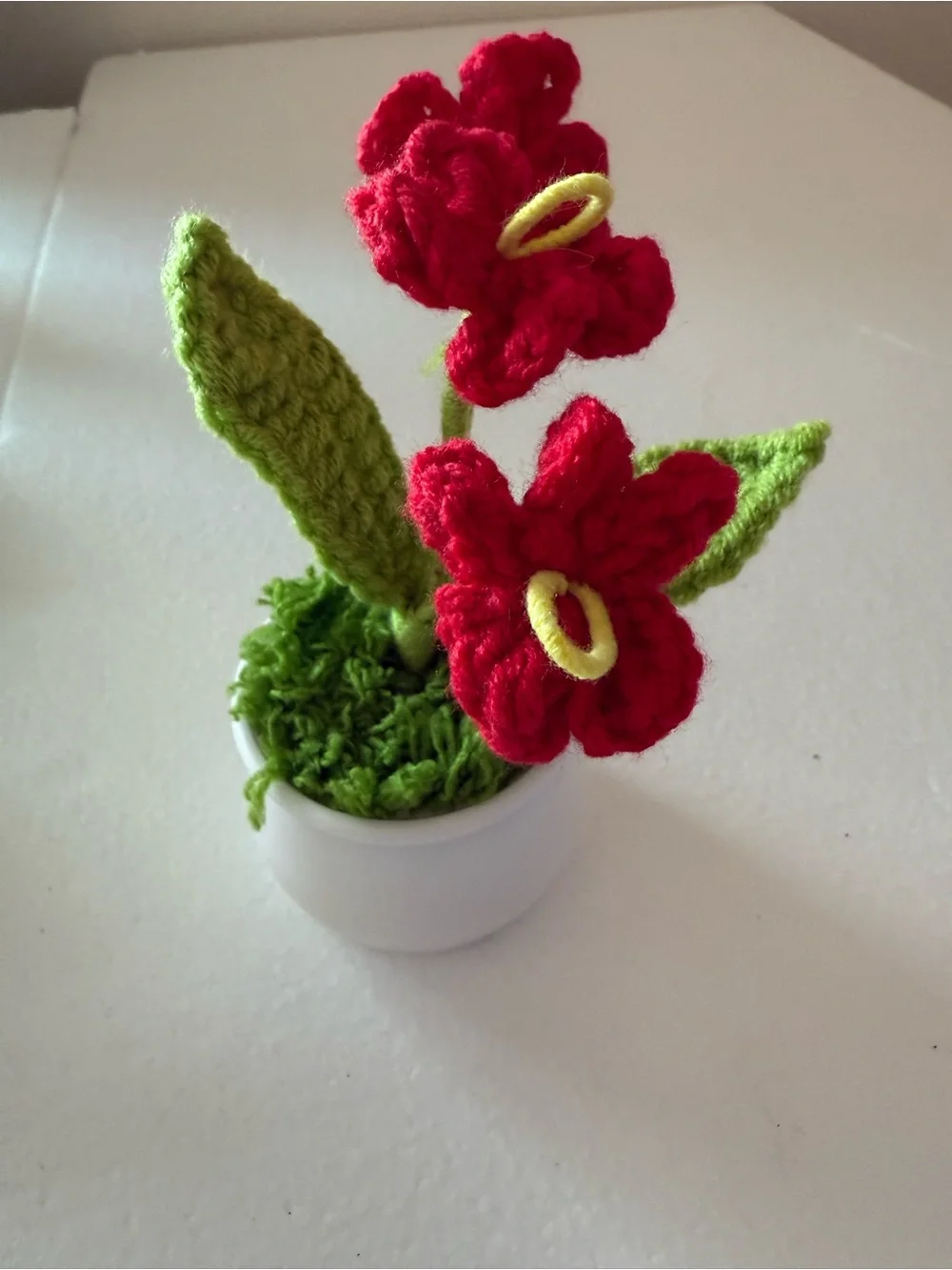Handmade Red Crochet Flower Pot - Home Accents